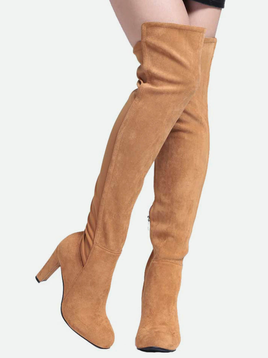 Faux Suede Chunky Heel Boots