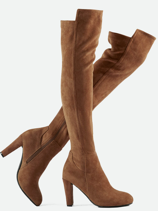 Faux Suede Chunky Heel Boots