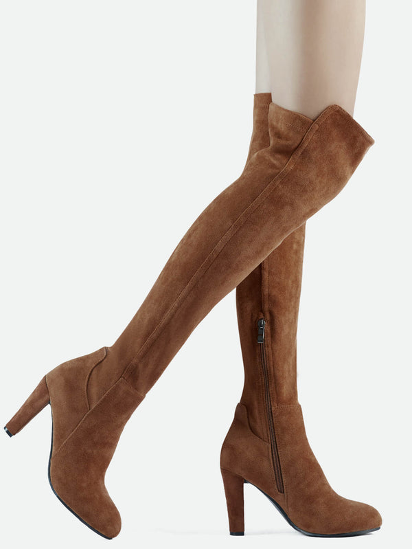 Faux Suede Chunky Heel Boots