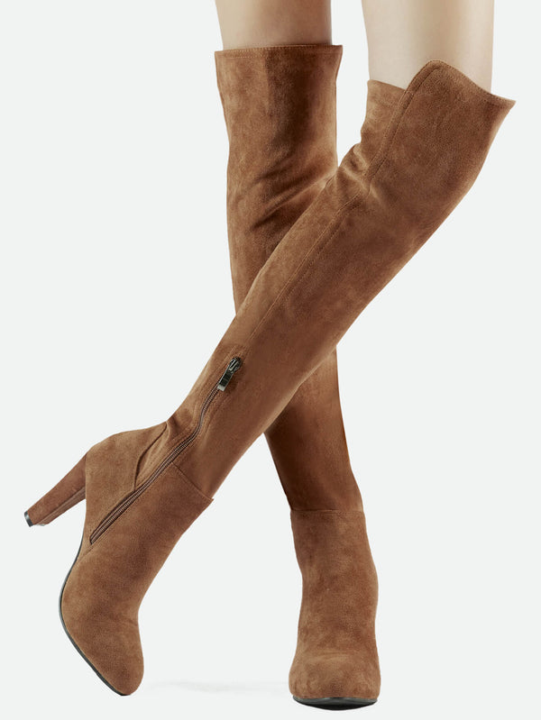 Faux Suede Chunky Heel Boots
