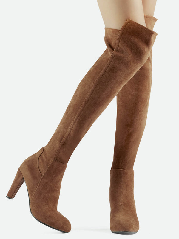 Faux Suede Chunky Heel Boots