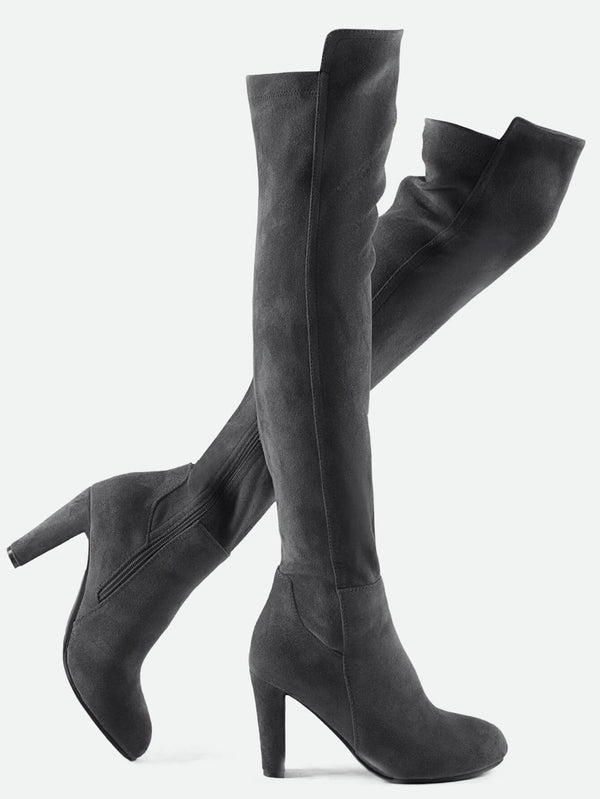 Faux Suede Chunky Heel Boots