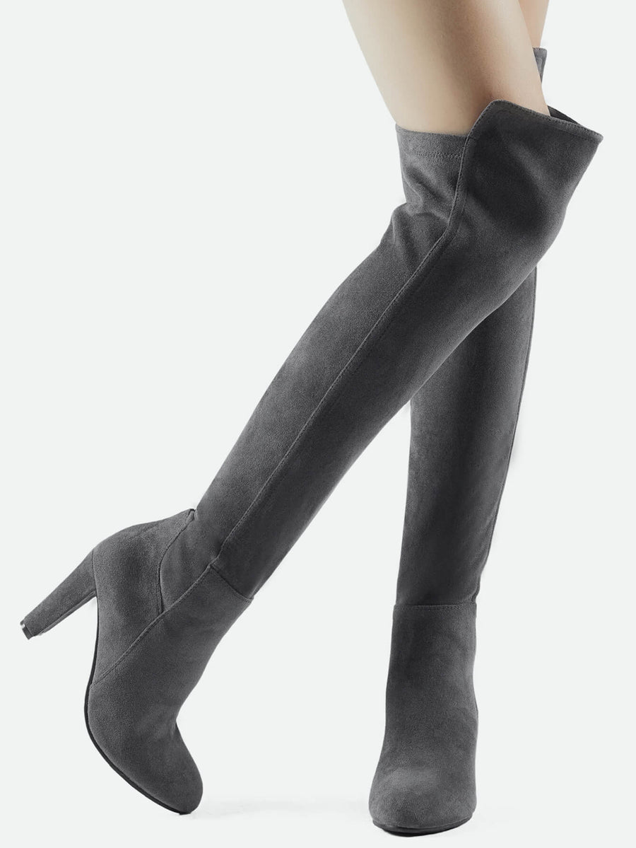Faux Suede Chunky Heel Boots