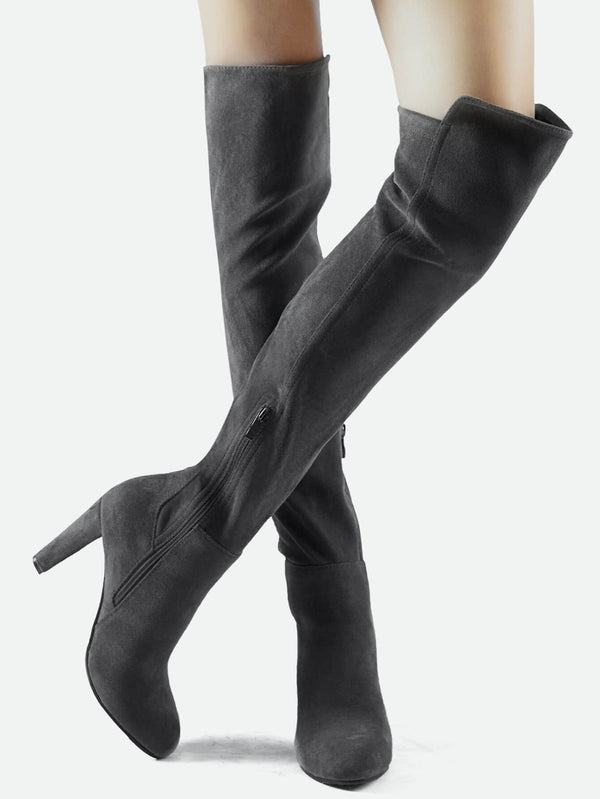 Faux Suede Chunky Heel Boots