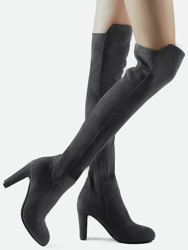 Faux Suede Chunky Heel Boots