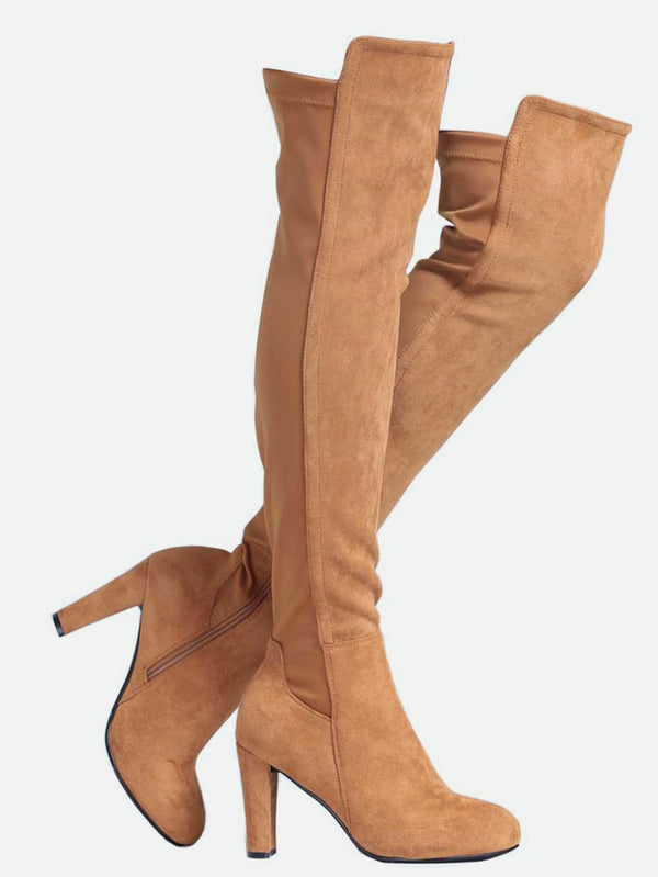 Faux Suede Chunky Heel Boots
