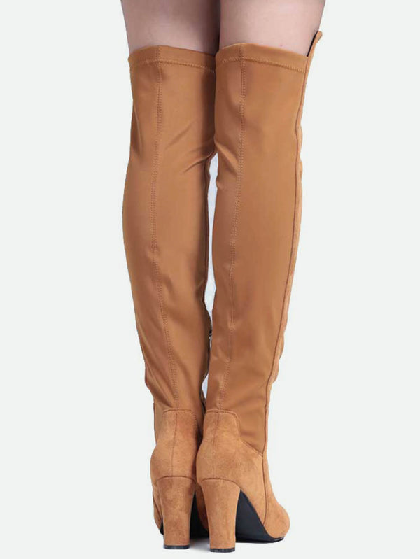 Faux Suede Chunky Heel Boots