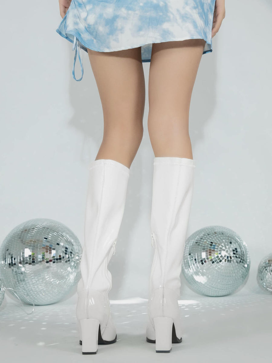 White knee high gogo clearance boots