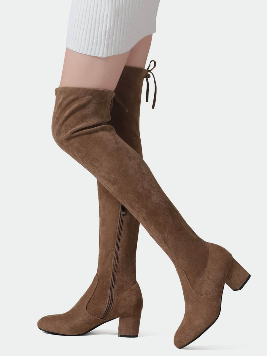 Pointed Toe Chunky Suede Stretch Belted Boots Women's Sexy Westloop Thigh  High Boots Size 36-47 Side Zipper Long Boots - AliExpress